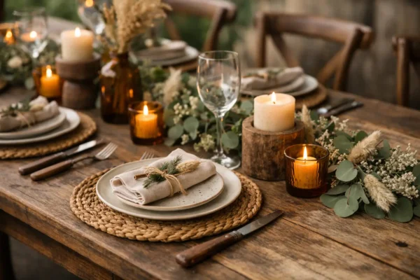 Exemplo de mesa posta rústica para eventos