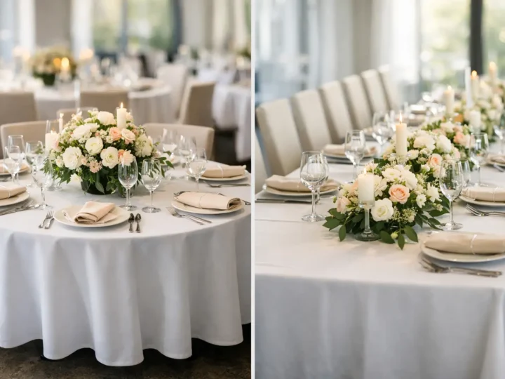 Mesa redonda versus retangular para festa